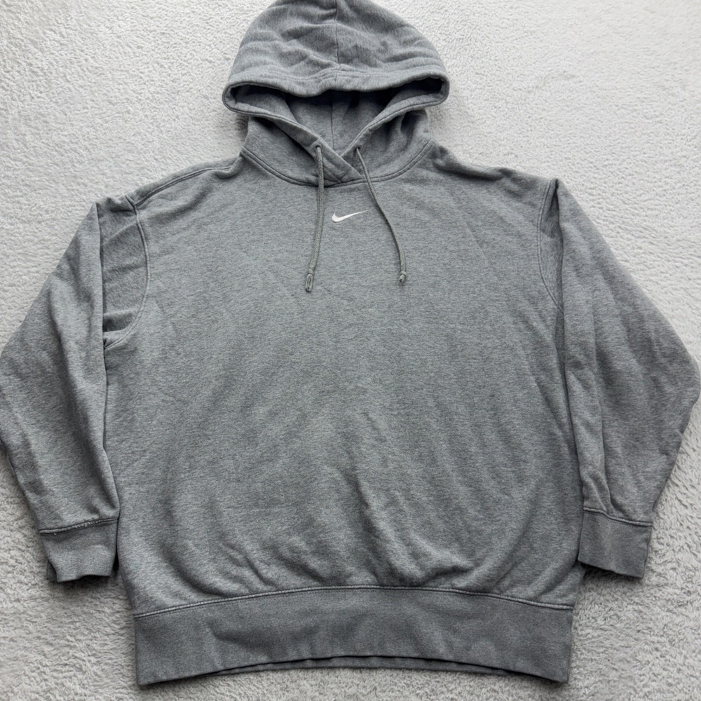 Nike Mens Center Swoosh Hoodie Gray Pullover Fleece Sweatshirt Small Relaxed Fit